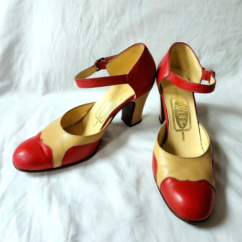 1930s Vintage Spectator Pumps: 7.5/8 Women's Red Mary Jane Heels